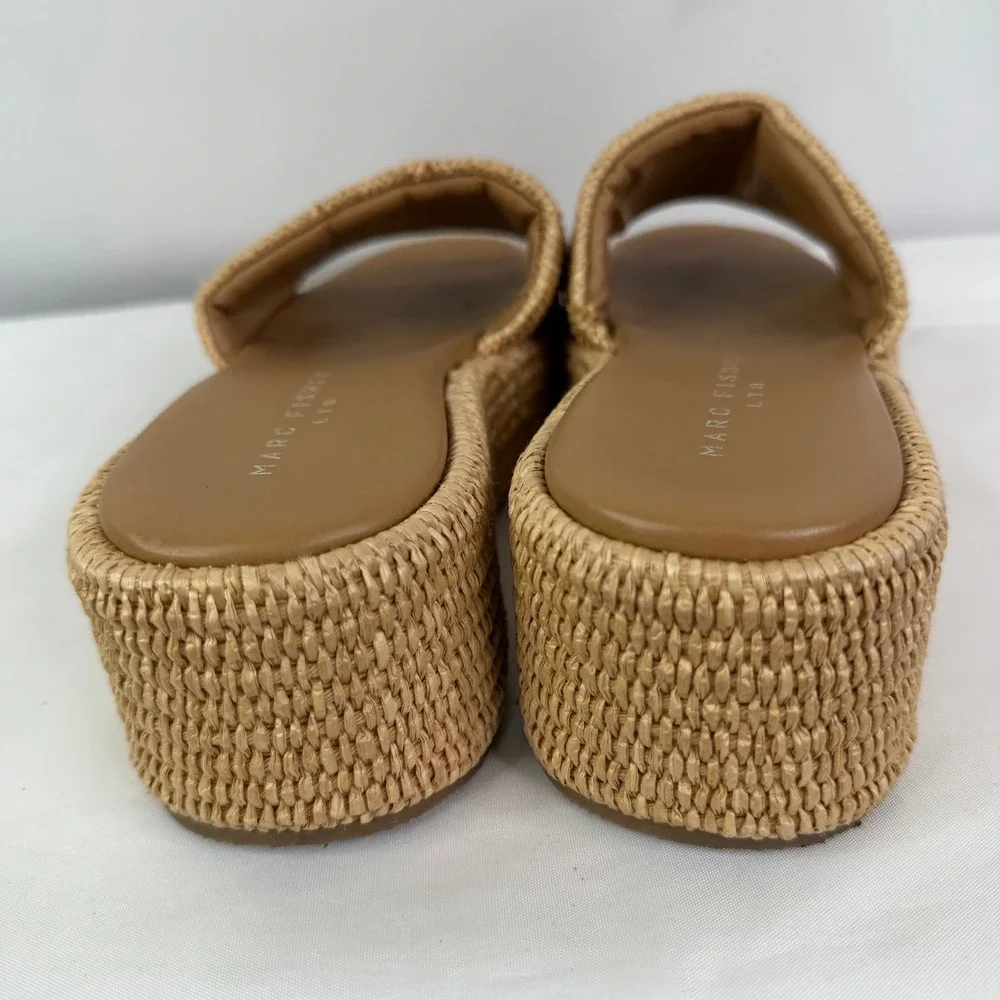 Marc Fisher LTD Daylin Woven Raffia Platform Slide Sandals Tan Womens 9.5 M